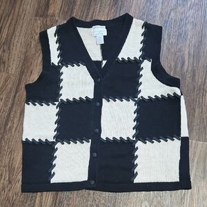 Vintage Christopher & Banks Black and Cream Checkered Cardigan, Size Large